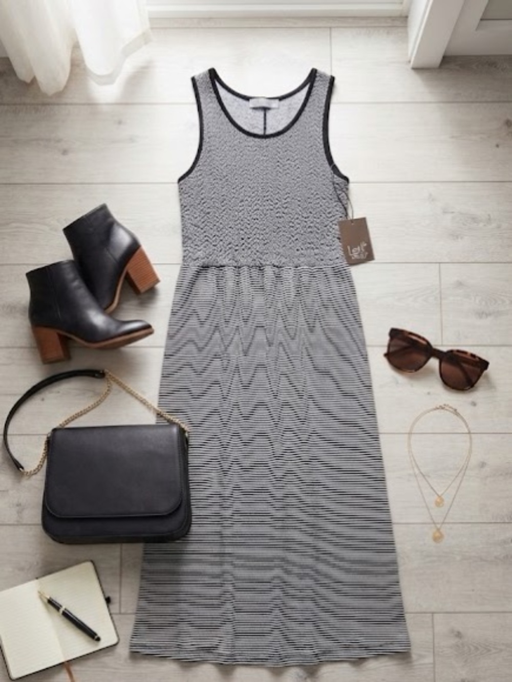 Lark & Grey Black and White Striped Sleeveless Maxi Dress